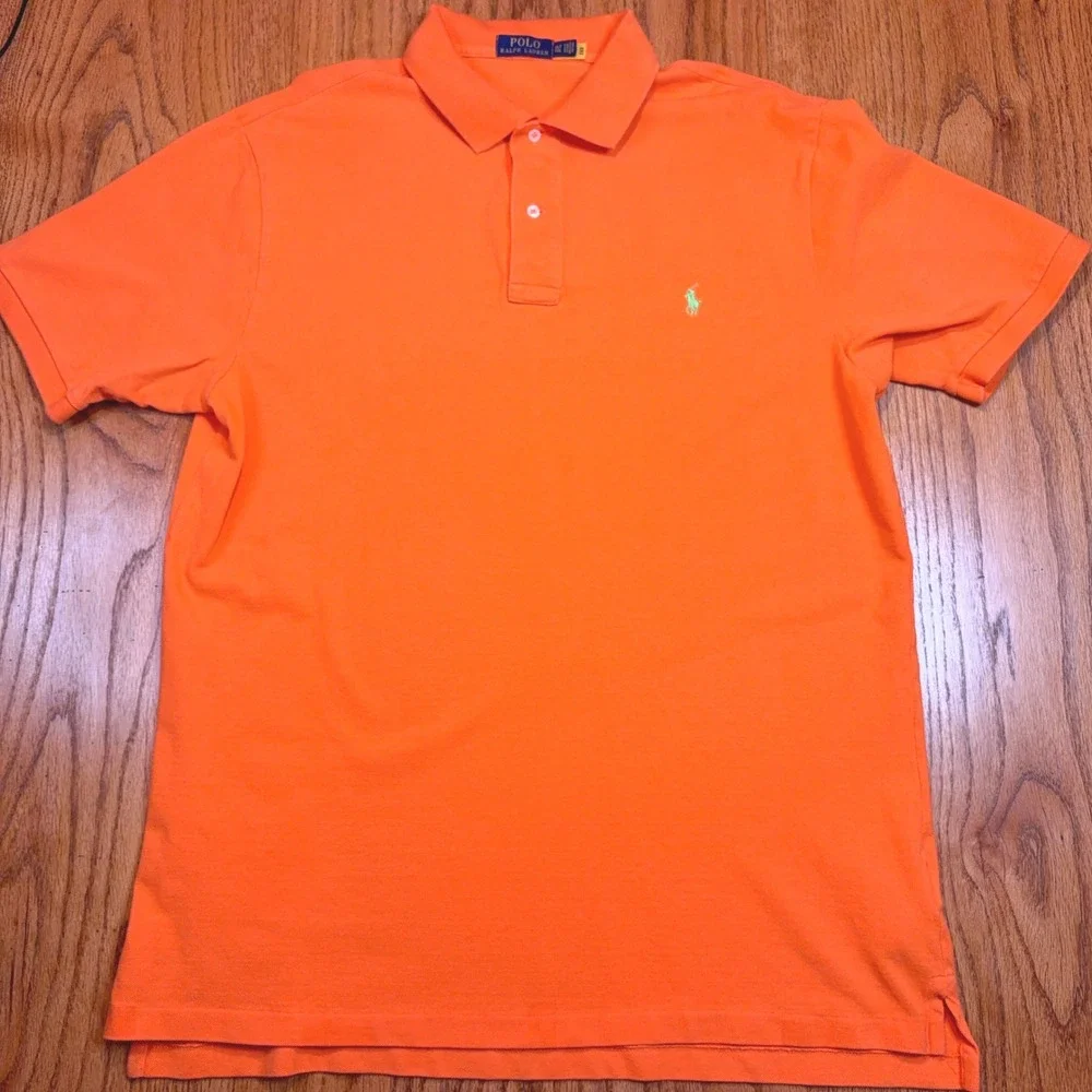 Polo Ralph Lauren Shirt Mens XLT Orange Pique Short Sleeve Pony Logo FLAW